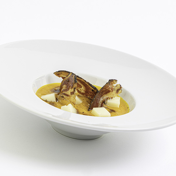 Product - Zucca con Moliterno accompagnato da prosciutto crudo croccante e riduzione di aceto balsamico