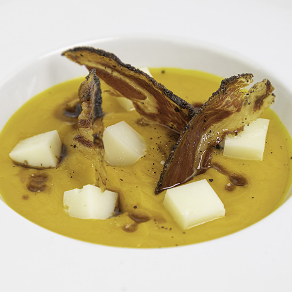 Product - Zucca con Moliterno accompagnato da prosciutto crudo croccante e riduzione di aceto balsamico